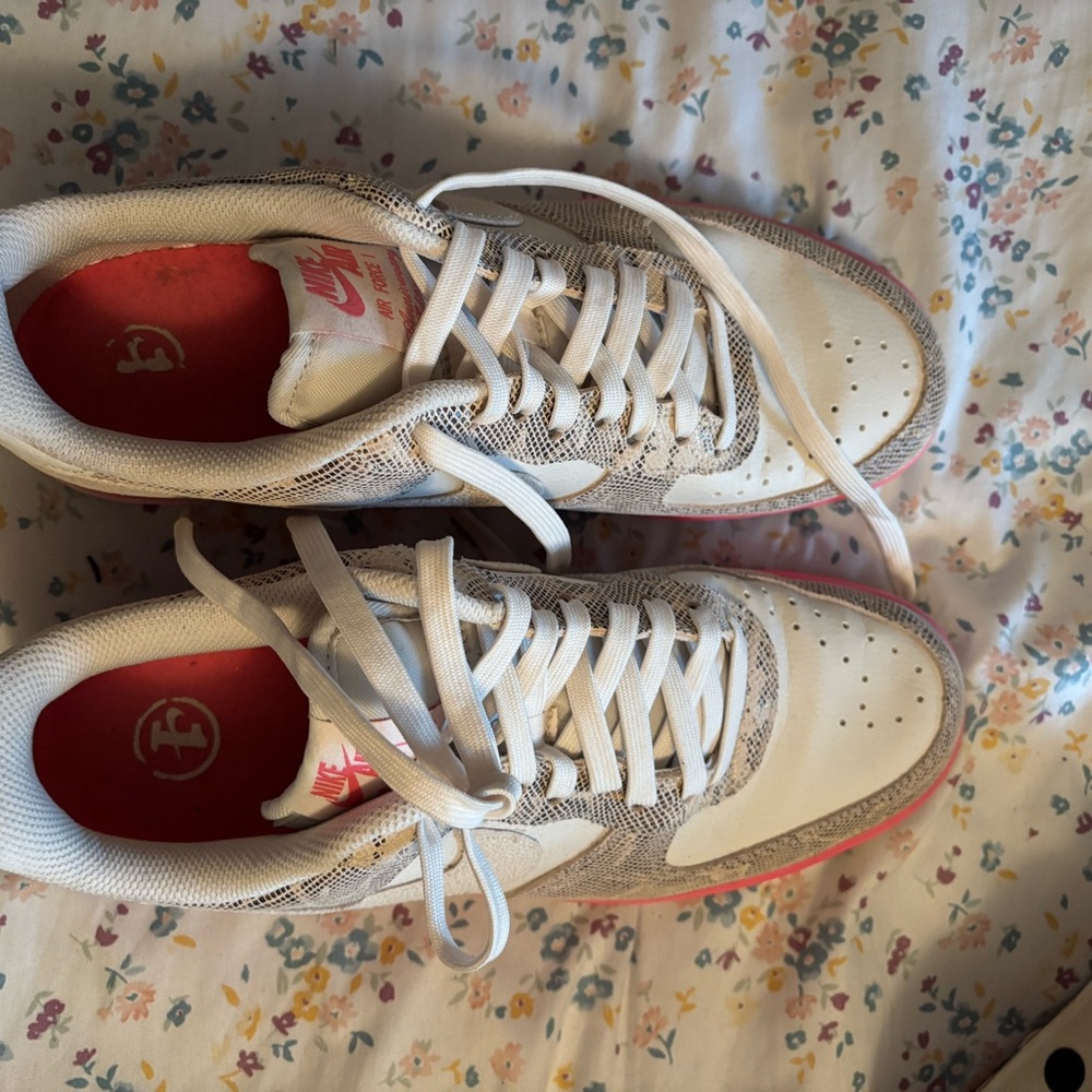 Women's White and Pink snake skin Nike sneaker